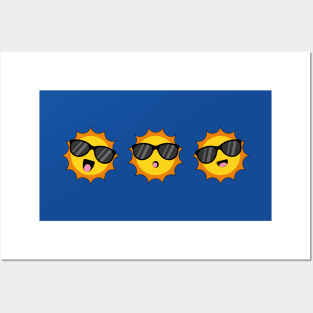 Kawaii Sun with Sunglasses Happy Emoji Faces Posters and Art